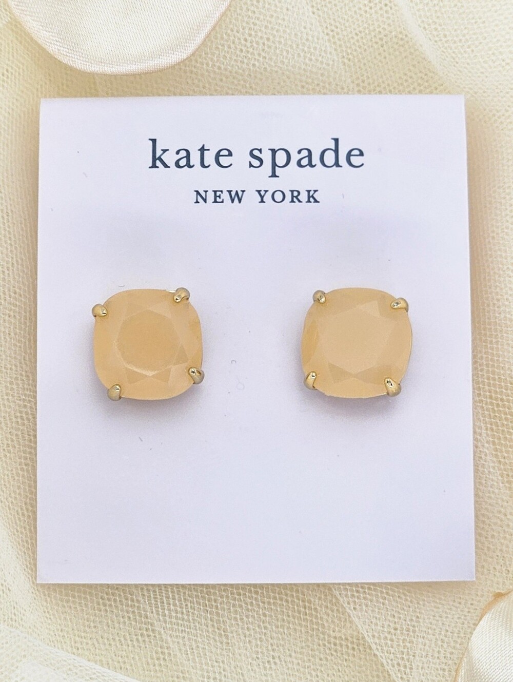 Kate Spade Peach Sherbet Gold Tone Square Stud Earrings Gifts Valentine's Day